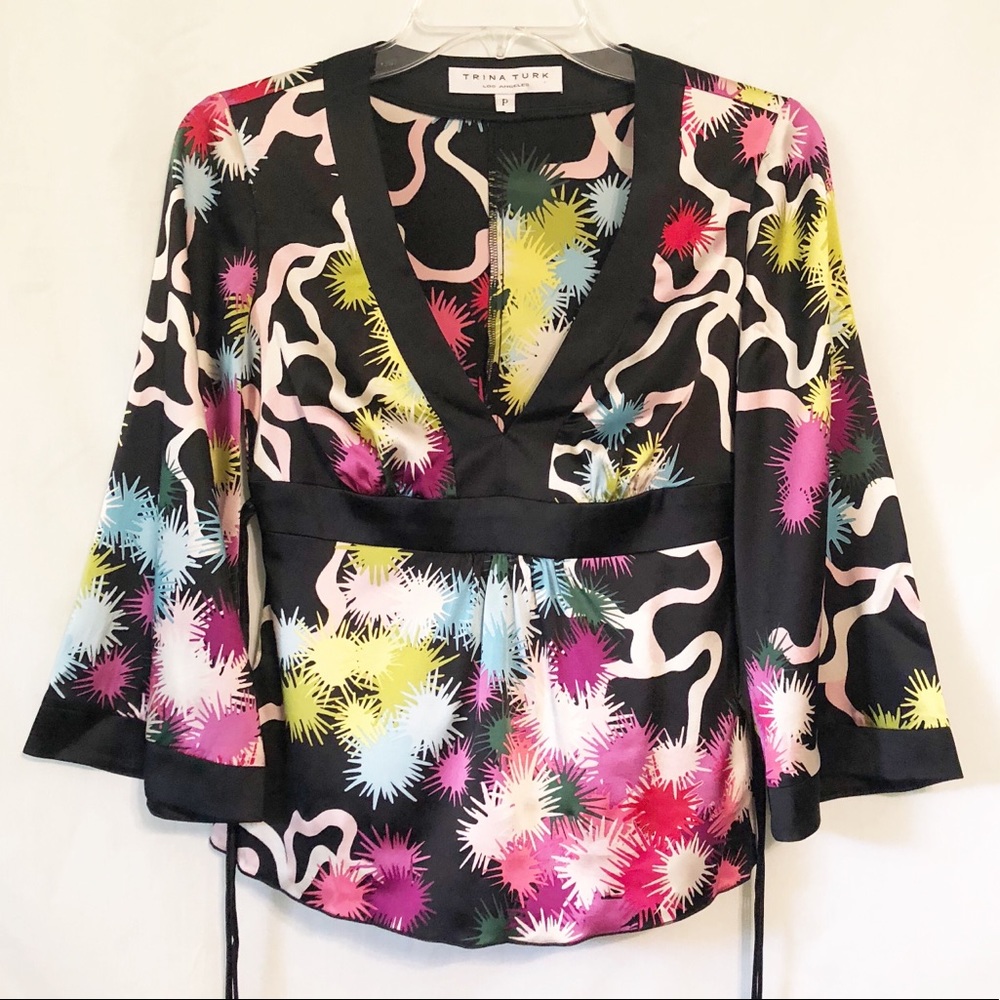 Trina Turk Black Multicolor Silk Blouse Size P
